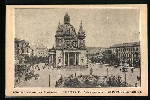 AK Warschau, Alexanderplatz mit Strassenbahn