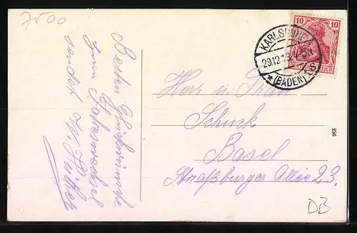 AK Karlsruhe i. B., Strassenbahnen auf dem Marktplatz