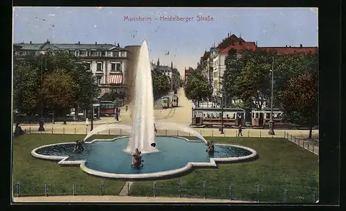 AK Mannheim, Strassenbahnen in der Heidelberger Strasse