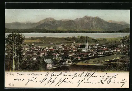 AK Prien am Chiemsee, Panorama mit Gebirgswand