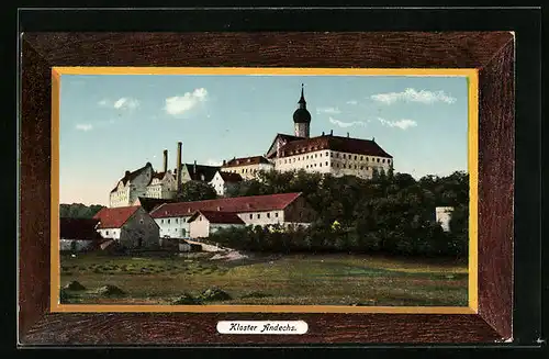 AK Andechs, Panoramablick zum Kloster