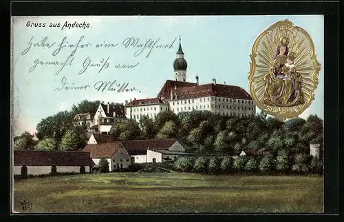 Präge-AK Andechs, Kloster und Gnadenbild