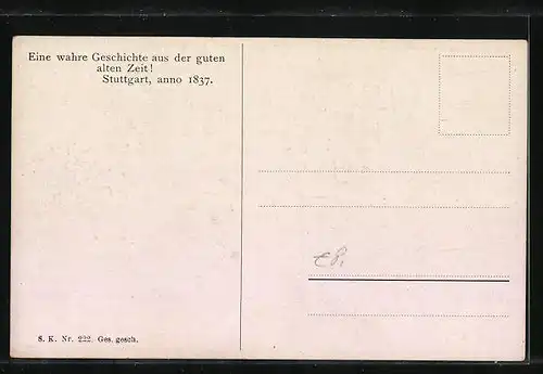 Künstler-AK Stuttgart, Ein Mägdelein zu Stuttgart Einst Wasser holen tat, wahre Geschichte im Jahr 1837