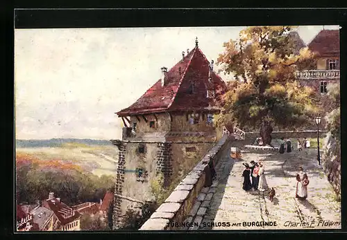 Künstler-AK Charles F. Flower: Tübingen, Schloss mit Burglinde