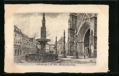 Künstler-AK Freiburg i. B., Partie am Münsterplatz