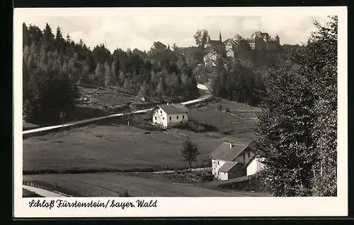 AK Fürstenstein / bayer. Wald, Panorama mit Schloss