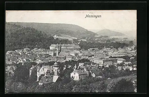 AK Meiningen, Panoramablick vom Berg aus