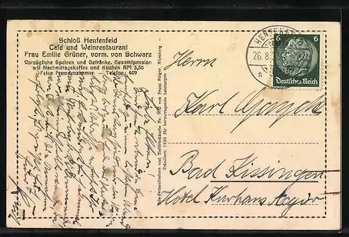 AK Henfenfeld, Schloss und Fernblick-Idyll