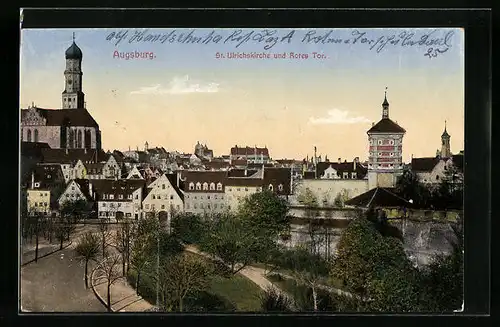 AK Augsburg, St. Ulrichskirche und Rotes Tor