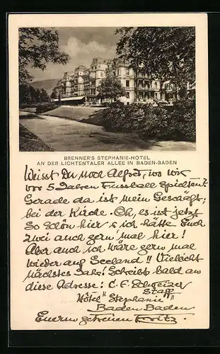 AK Baden-Baden, Brenner's Stephanie-Hotel an der Lichtentaler Allee