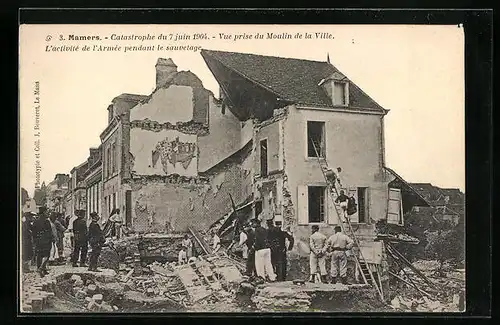 AK Mamers, Catastrophe 1904, Vue prise du Moulin de la Ville, Hochwasser