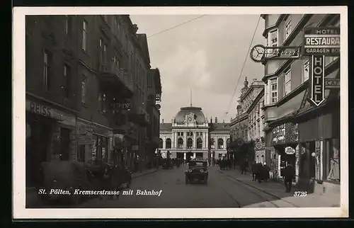 AK St. Pölten, Kremserstrasse mit Bahnhof