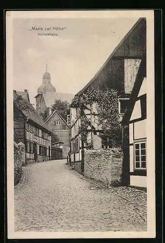 AK Soest, Strassenpartie mit Hohnekirche Maria zur Höhe