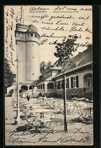 AK Baden-Baden, Merkur-Turm und Hotel