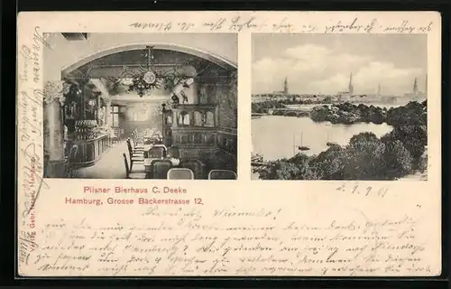 AK Hamburg-St.Georg, Inneres Pilsner Bierhaus C. Deeke, Grosse Bäckerstrasse 12, Teilansicht mit Brücke