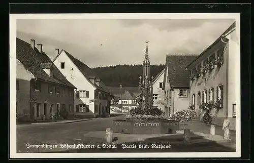 AK Immendingen a. Donau, Partie beim Rathaus mit Geschäft und Denkmal