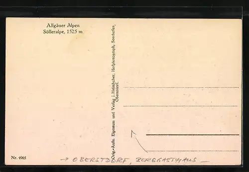 AK Oberstdorf /Allgäuer Alpen, Berggasthaus Sölleralpe