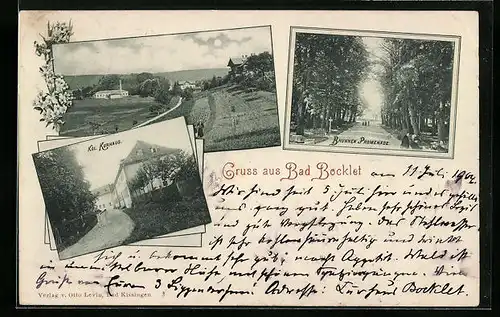 AK Bad Bocklet, Königliches Kurhaus, Brunnen-Promenade, Ortspartie