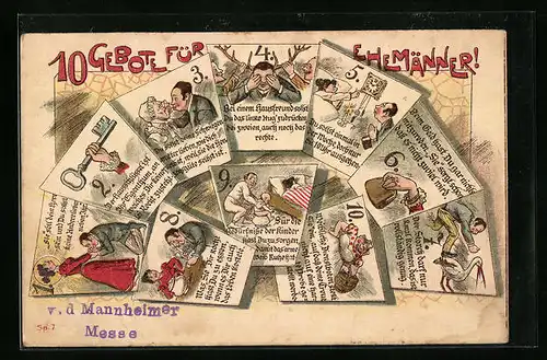 Lithographie 10 Gebote für Ehemänner: Der Hausschlüssel ist Ihr Eigentum...
