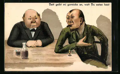 Künstler-AK Datt geiht mi gornicks an..., Trinker am Tisch