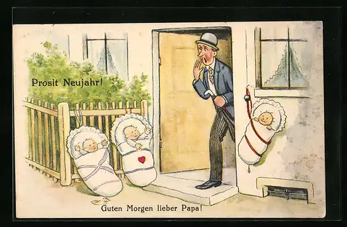 Künstler-AK Guten Morgen lieber Papa!, Kindersegen an der Haustür