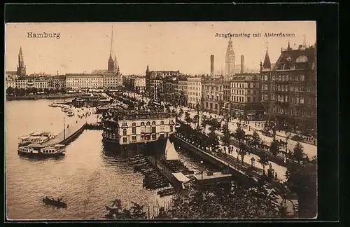 AK Hamburg, Jungfernstieg mit Alsterdamm