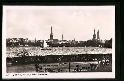 AK Hamburg, Blick auf die Innenstadt, an der Aussenalster