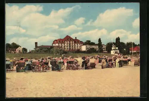 AK Heringsdorf, Blick auf das FDGB-Erholungsheim Solidarität vom Strand aus