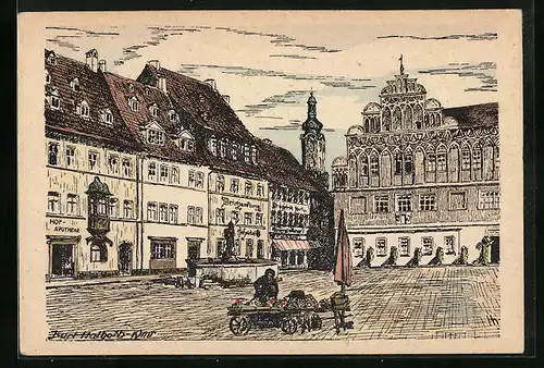 Künstler-AK Weimar, Marktplatz