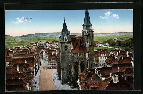 AK Ansbach, Stadtansicht mit der Kirche