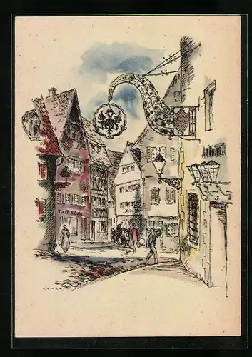 Künstler-AK Leonberg, Am Schwarzen Adler