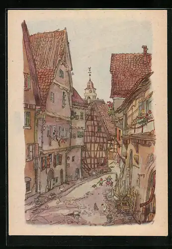 Künstler-AK Leonberg, Schmalzgasse