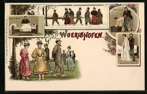 Lithographie Wörishofen, Kurzer Wickel, Oberguss, Spanischer Mantel