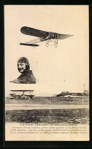 AK L`Aviateur Leblanc, Sur monoplan Blériot