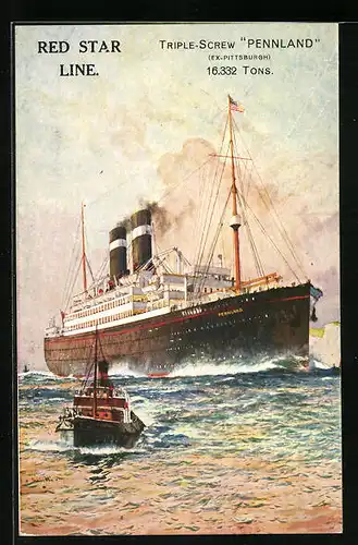 AK Passagierschiff Pennland der Red Star Line bei der Hafeneinfahrt