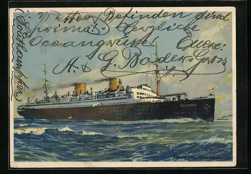 AK Passagierschiff Columbus des Nordd. Lloyds Bremen sticht in See