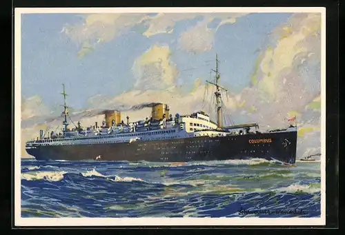 Künstler-AK Passagierschiff Columbus des Nordd. Lloyds Bremen sticht in See