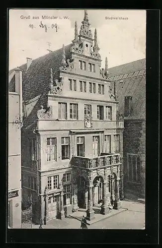 AK Münster i. W., Stadtweinhaus im Sonnenschein