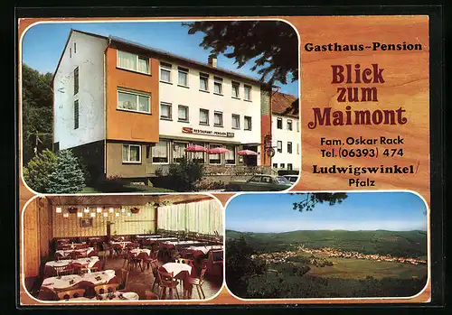 AK Ludwigswinkel /Pfalz, Restaurant Blick zum Maimont, Ortsansicht