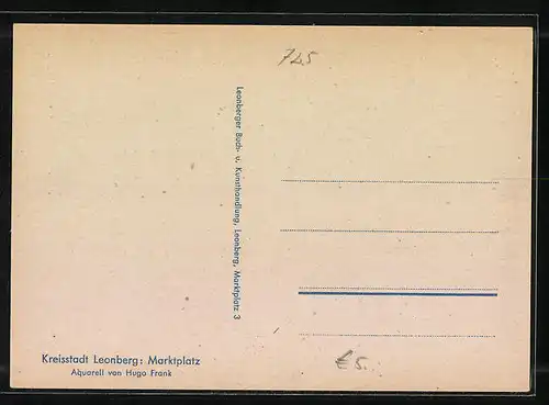 Künstler-AK Leonberg, Häuser am Marktplatz