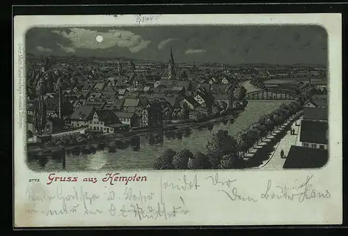 Mondschein-Lithographie Kempten, Teilansicht mit Brücke