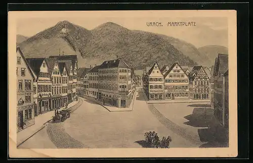 Künstler-AK Urach, Marktplatz mit Gasthaus zum Waldhorn, Cafe und Geschäften