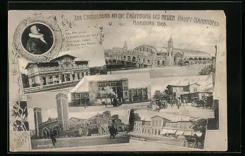 AK Hamburg, Zur Erinnerung an die Eröffnung des neuen Hauptbahnhofes 1906, Berliner-Bahnhof, Sternschanzen-Bahnhof