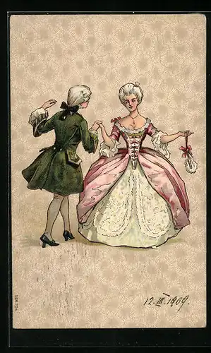 Präge-AK Barockes Paar beim Tanz