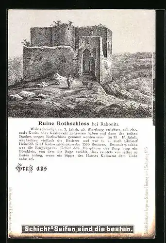 Künstler-AK Ruine Rothschloss bei Rakonitz, Reklame für Schichts Seifen