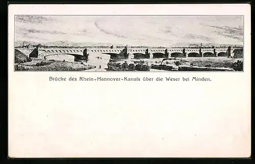 AK Minden, Brücke des Rhein-Hannover-Kanals über die Weser