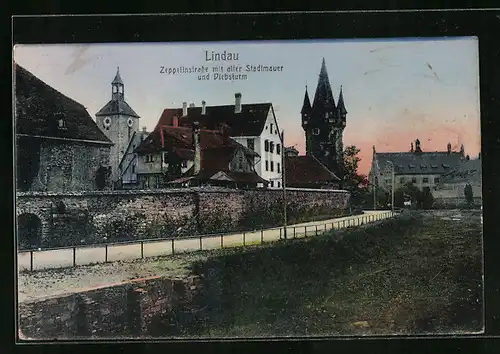 AK Lindau, Strassenpartie mit alter Stadtmauer