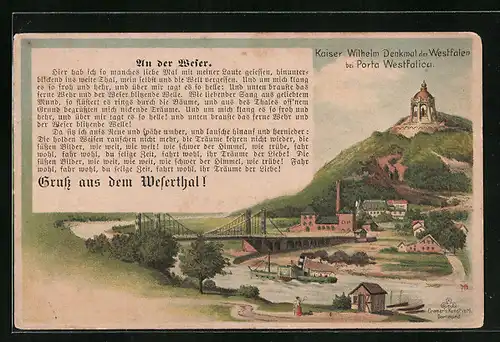 Künstler-AK Porta Westfalica, Kaiser Wilhelm Denkmal, Text