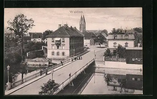 AK Weiden, Partie an der Brücke, Kirche