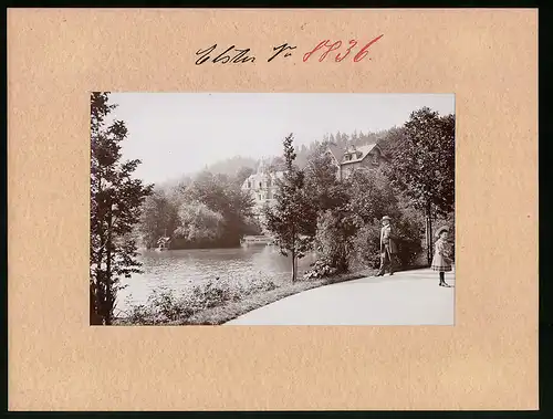 Fotografie Brück & Sohn Meissen, Ansicht Bad Elster, Partie am Luisa See mit Blick auf die Villen